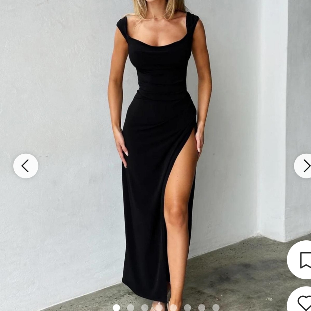 Beautiful Tiger Mist Joslin Black Maxi Formal Slit Open Tie Back Dress L Large